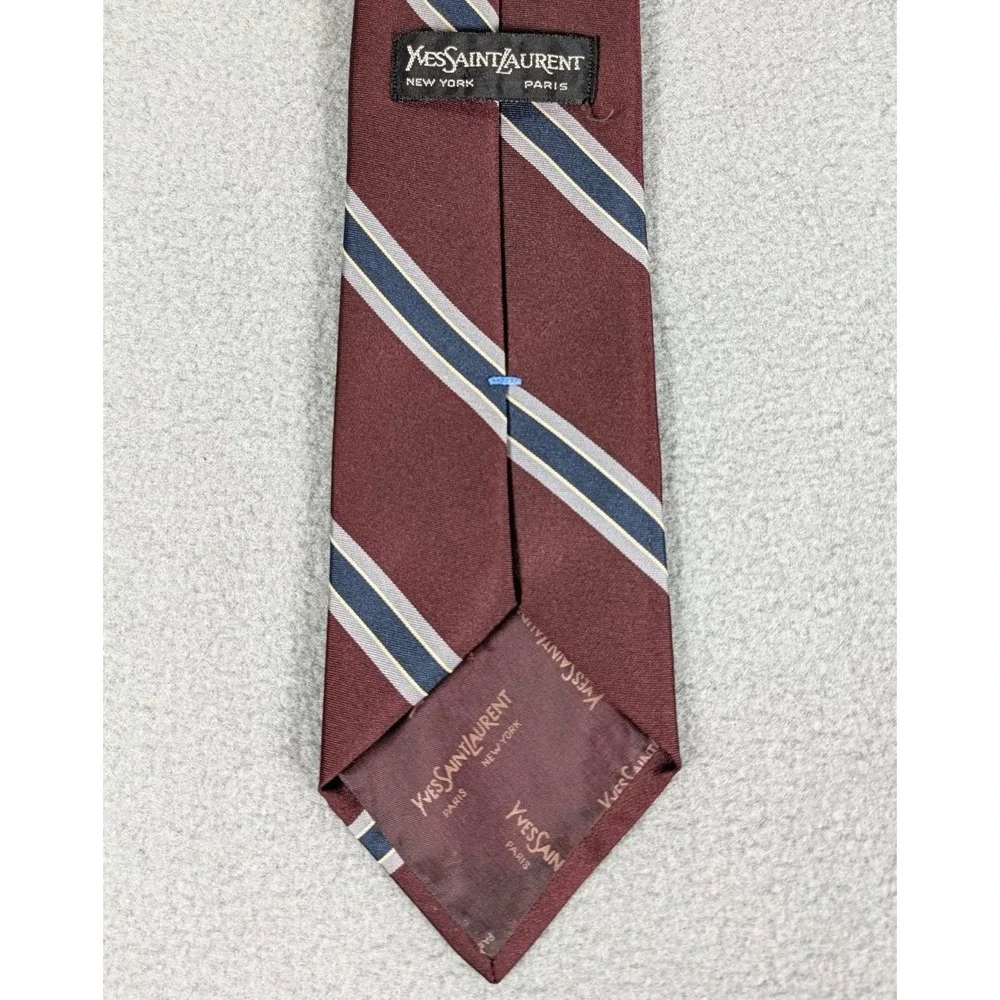 YVES SAINT LAURENT Necktie Mens Red Striped YSL Dress Logo Tie Men's Designer